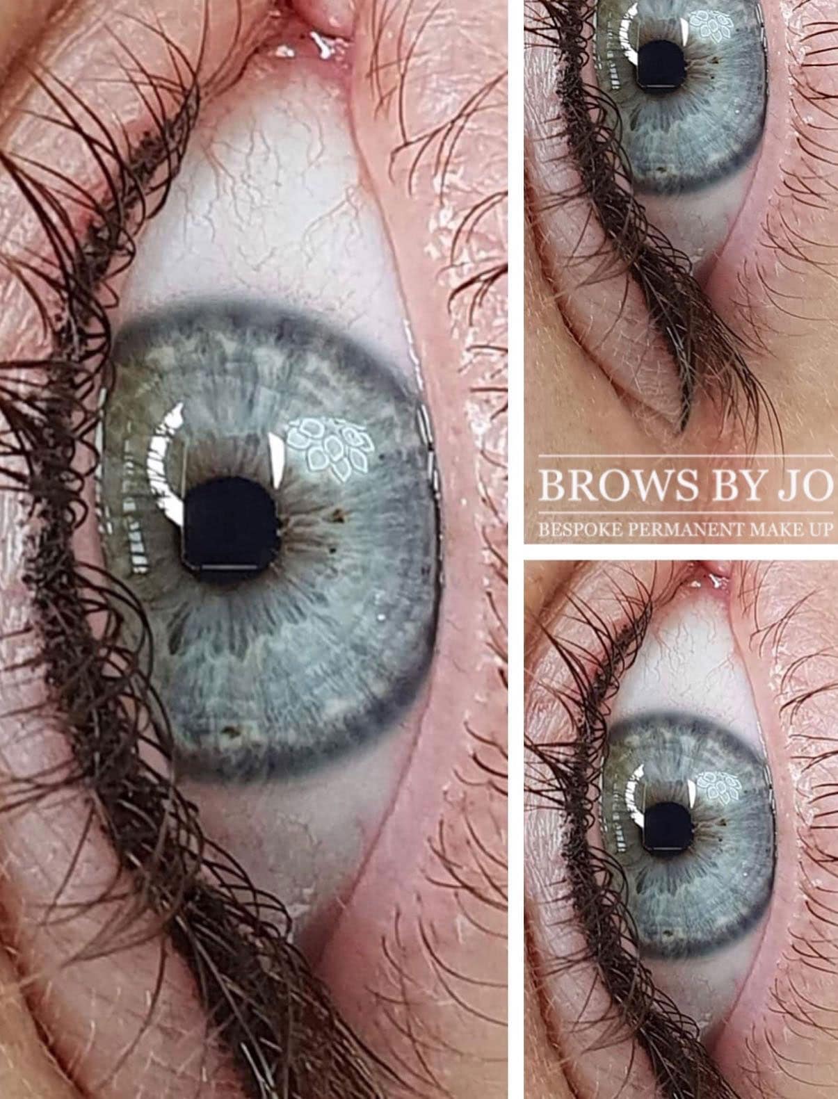 close up of semi permanent eyeliner at brows by jo in banbury